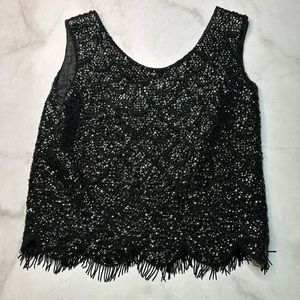 Vintage 1960s Sleeveless Black Beaded Wool Tank